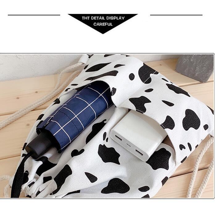 Rucsac cu gură cu șnur cu model de vacă, rucsac sport ușor pentru elevi de școală primară, bărbați și femei