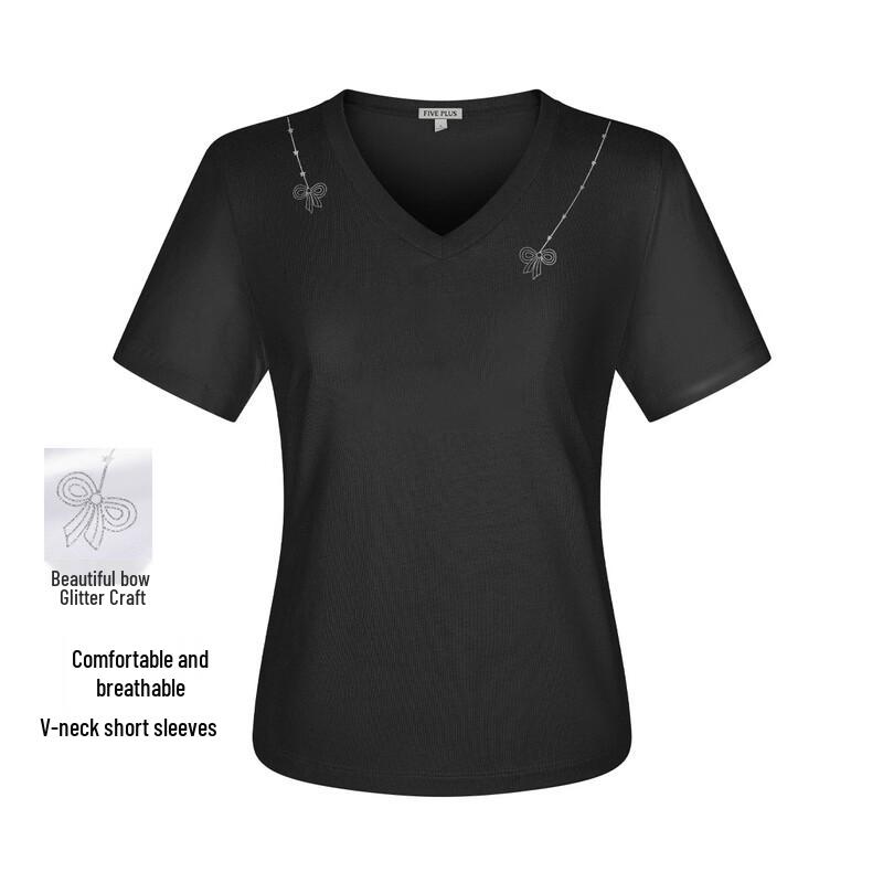 FivePlus Women's V-Neck Cotton Short-Sleeve T-Shirt with Butterfly Print