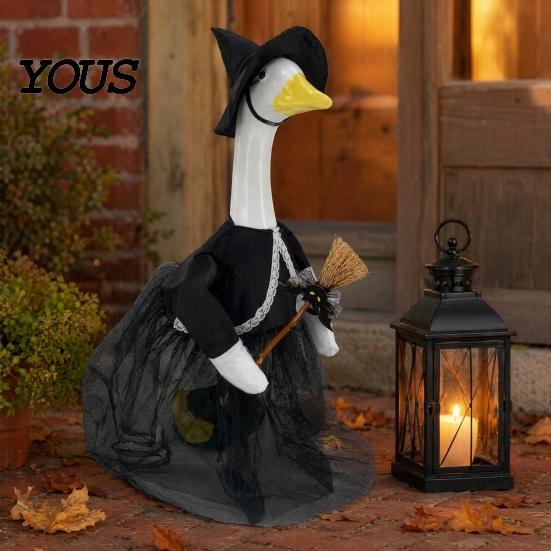 Ghost Goose Costume with Lantern 1 Set Halloween Porch Outfit, Light-up Lantern, Yard Decoration Pumpkin Apparel for 23 Inch Statue Festive Decor Easy