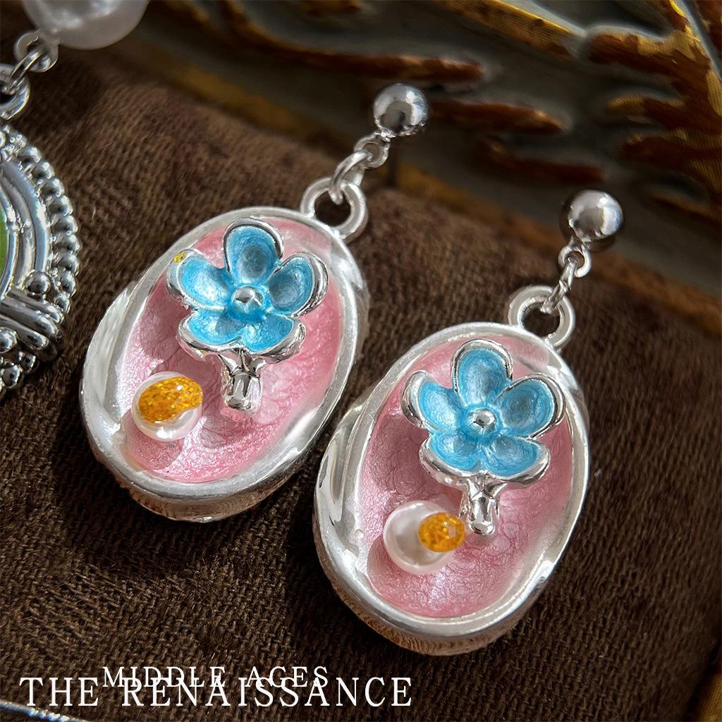 

Monet Garden~ Enamel Oil Drip Flower Stud Earrings French Retro Earrings Art Oil Painting Earrings Women