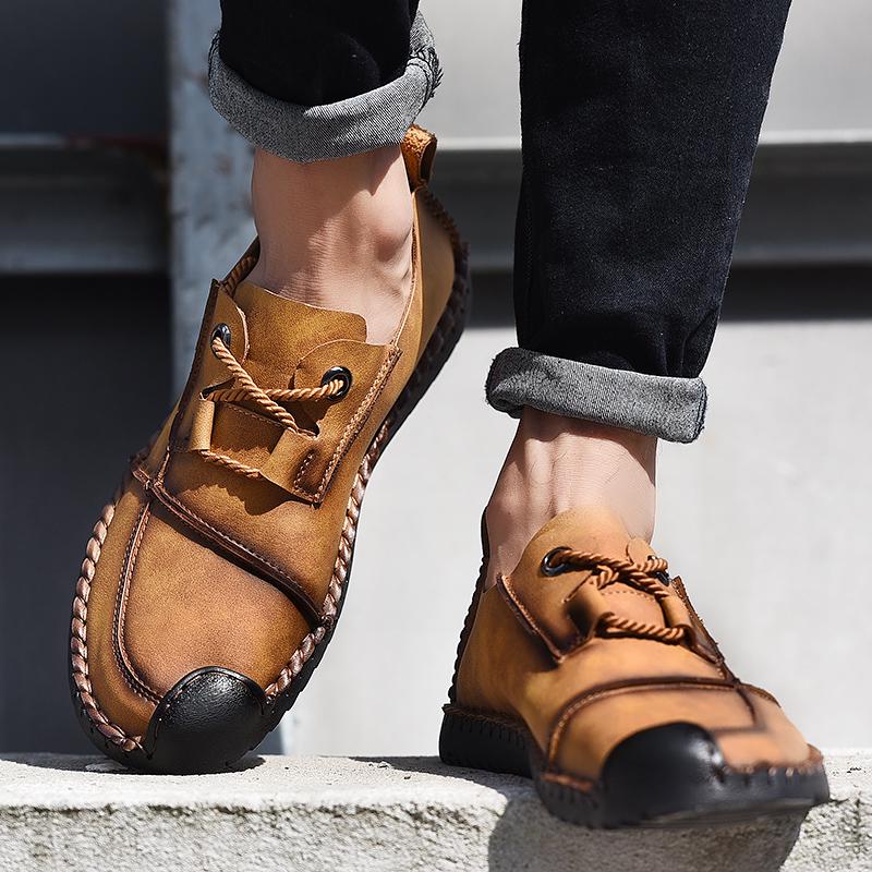 Fashion Fashionable New Men's Handmade Stitching Comfortable Soft Bottom Casual Leather Shoes Men's Breathable Lightweight Casual Shoes