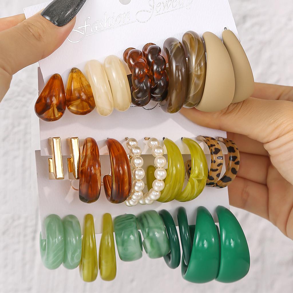 Retro Summer Multi-color Hoop Earring Set Water Drop C-shaped Designs Women's Fashion Leopard Print Earrings Daily Wear Dating