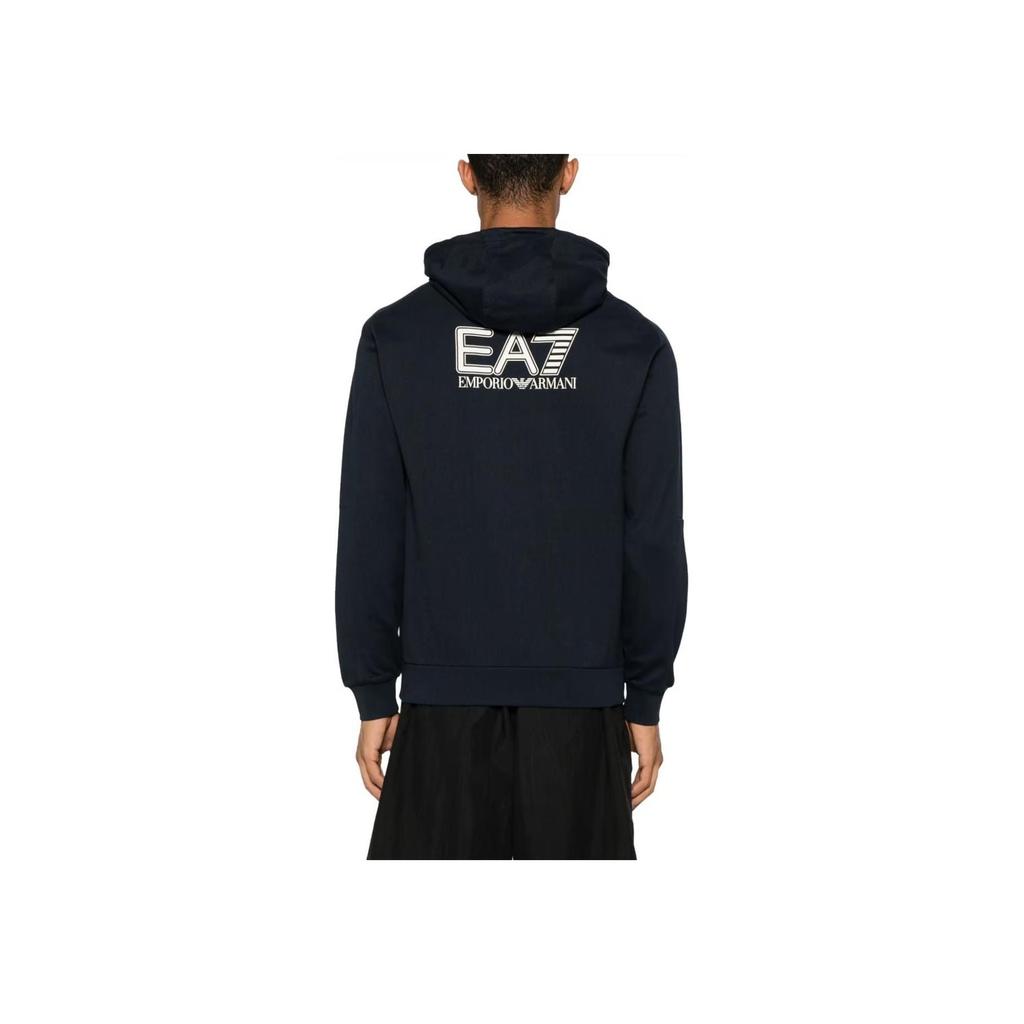 Emporio Armani EA7 Logo Print Hooded Zip-Up Long Sleeve Jacket Men Jackets Dark-Blue 6DPM53-PJVRZ-1562