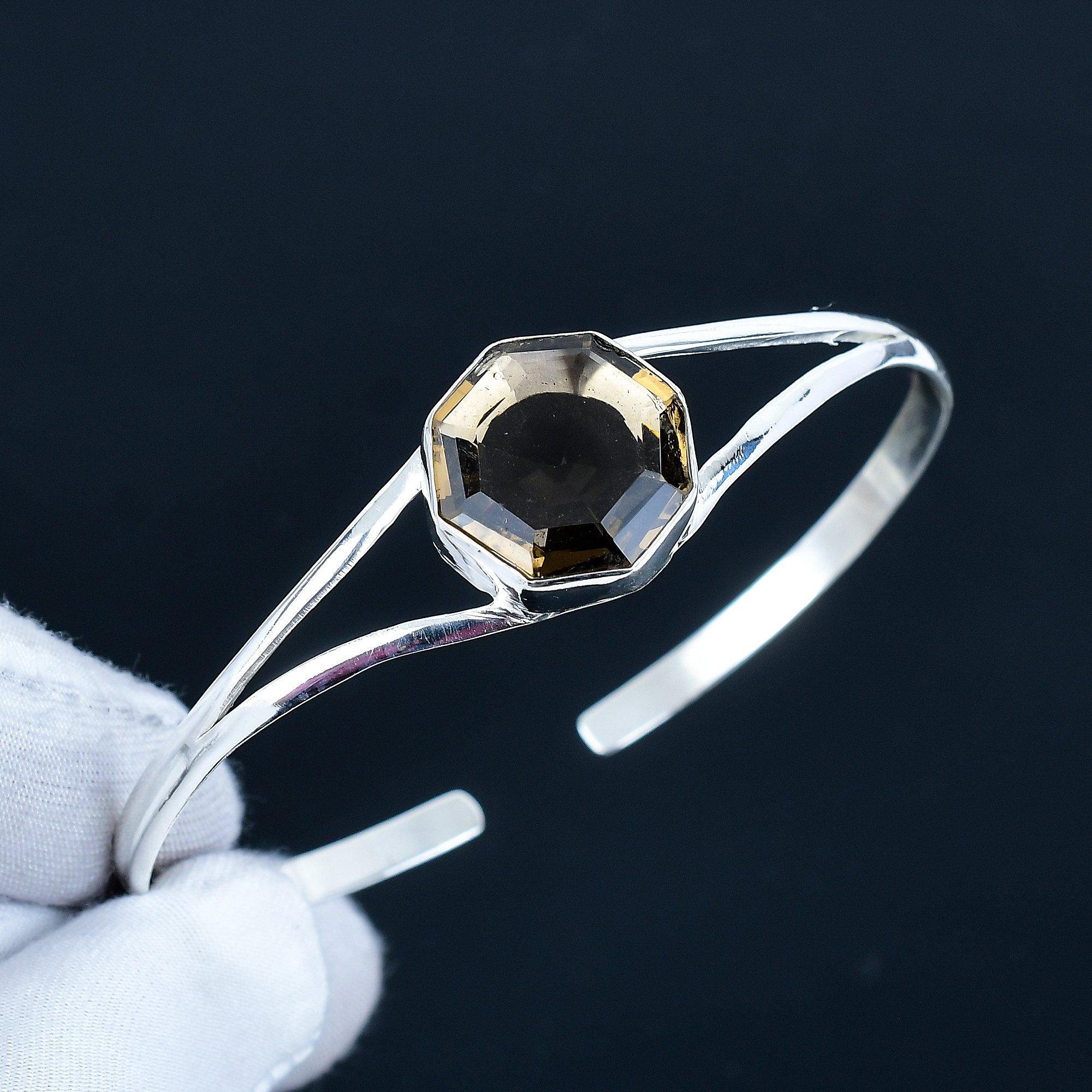 

Дымчатый Кварц Шестиугольный Драгоценный Камень Ручной Работы Манжета Браслет 925 Стерлинговое Серебро Манжета Браслет, Браслет с Дымчатым Кварцем Для Жены, Унисекс Браслет 7 коричневый