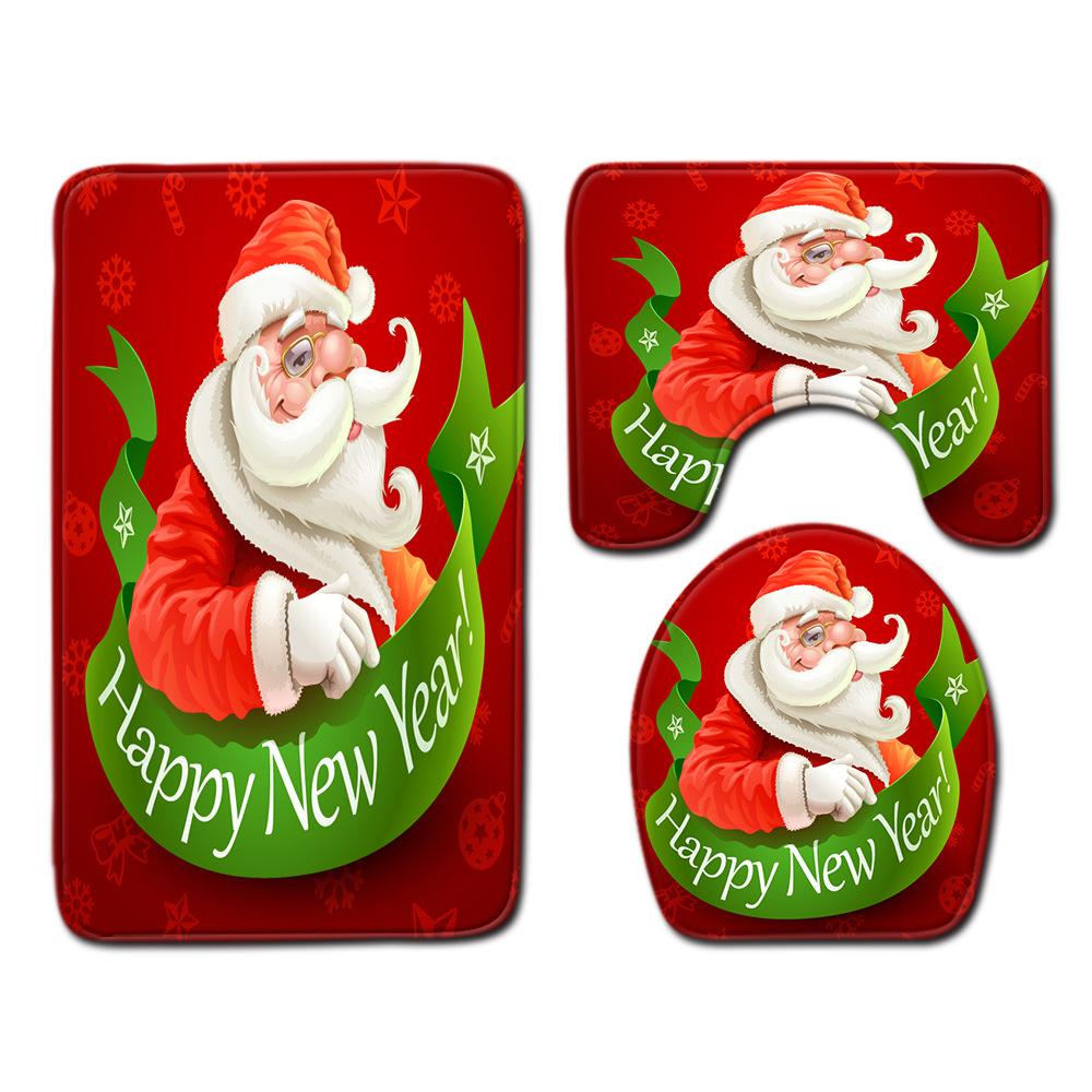 Christmas Toilet Three-Piece Floor Mat Bathroom Three-Piece Carpet Doormat