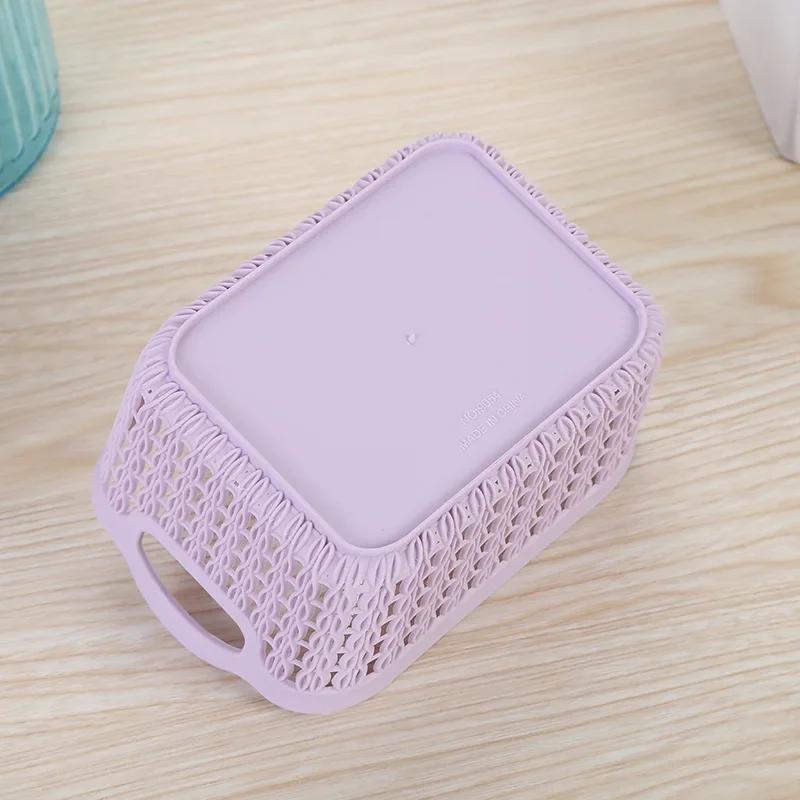 1pc Storage Basket Hollow Portable Sundries Carved Out Rattan Plastic Organizer Container Kitchen Home Office Storage Baskets