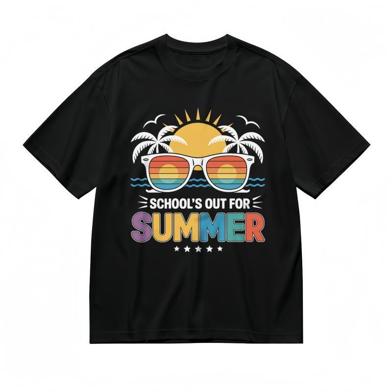 Women's Breathable Classic T-Shirt Colorful Letters Wave Pattern Holiday Tee