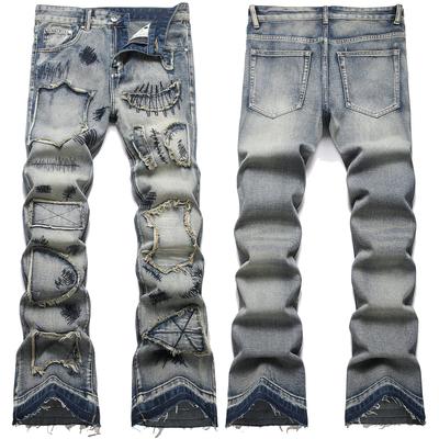 Men's Flared Jeans Fashionable Embroidery Personalized High Street Pants Youth Street Trendy Denim Pants Men's Pants