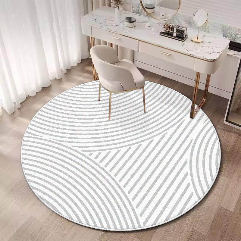 Minimalism Decoration White Stripe Round Floor Mat Modern Living Room Soft Carpet Large Area Rugs Bedroom Tables Chair Mat Plush