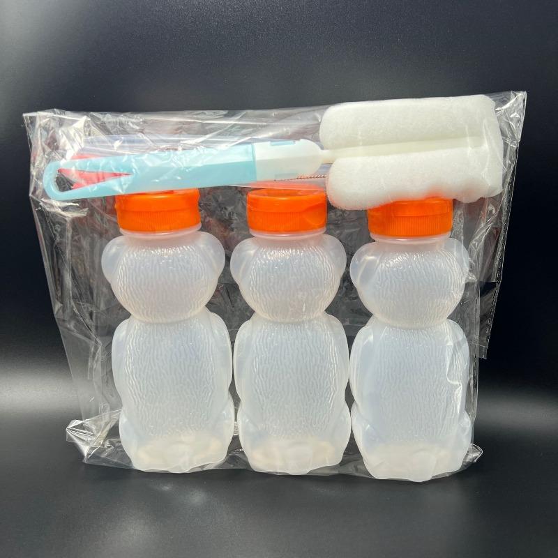 Medvídek hrníček s brčkem pro miminka: Průhledná nápojová láhev z PE, 230 ml, bez BPA, s měkkým brčkem, potravinářská