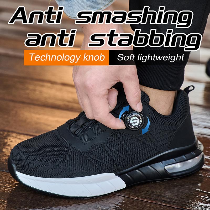 Men's Steel Toe Safety Shoes Anti Smash & Anti Puncture Lightweight Work Fashionable And Durable Buttoned Safety Shoes Boots