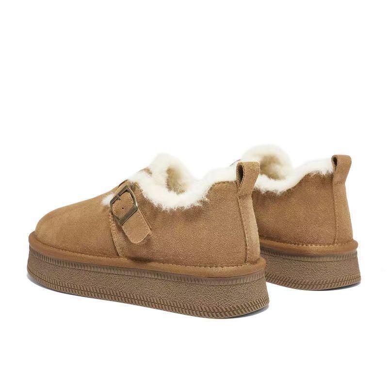 Retro winter fashion fleece thickened warm fluffy snow boots women's low-top black cotton shoes