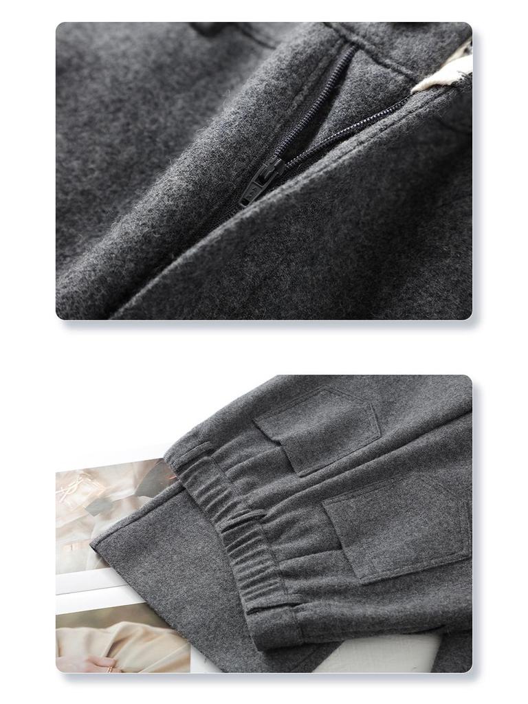2024 Women's Bestseller Grey Wool Wide-Leg Cropped Pants for Autumn/Winter