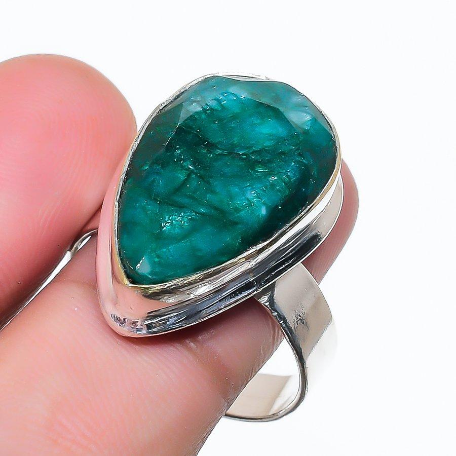 Natural Green Jade Gemstone 925 Sterling Silver Jewelry Ring Size 9 AR-17167