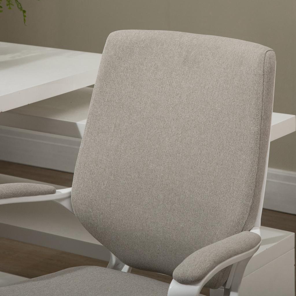 Office Chair Ergonomic Desk Chair with Armrest, Height-Adjustable Swivel Chair with Tilt Function, Linen Look, Padded Computer Chair, Beige+White