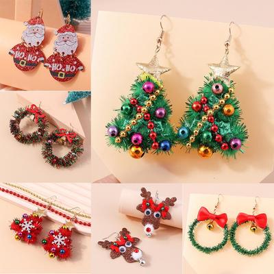 Creative Christmas Reindeer and Felt Tree Dangle Earrings