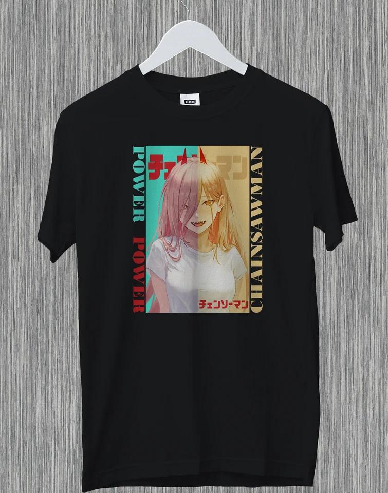 Power Chainsaw Man Half Anime Manga Otaku Japanese Denji 1 Funny Gift T-Shirt XL
