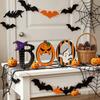 Pumpkin And Ghost Table Decor Halloween Wooden BOO Ornaments for Tabletop Tiered Tray Decor, Thickened Wood Crafts Creative Letter Decorations Festive
