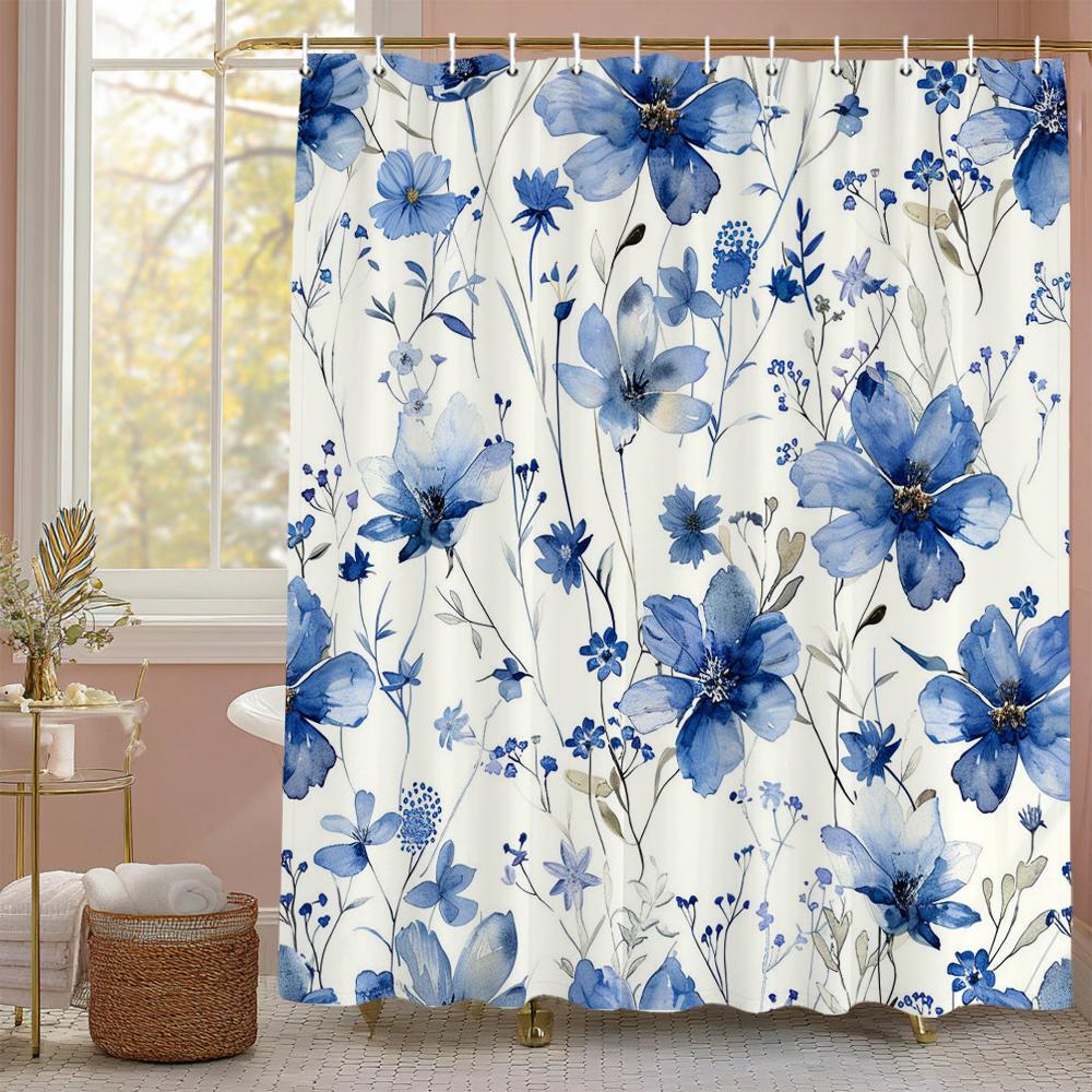 Spring Small fresh Floral , leaves Shower Curtain, Bathroom Decorative Shower Curtain, Waterproof Shower Curtain with Hooks