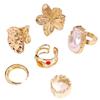 Trendy Metal Flower Open Ring Set - Women's Unique Irregular Design Jewelry