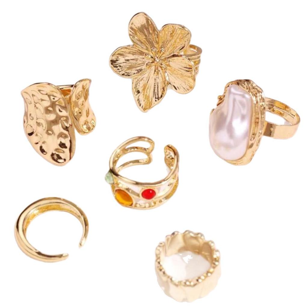 Trendy Metal Flower Open Ring Set - Women's Unique Irregular Design Jewelry