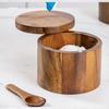 Salt Cellar with Spoon and Swivel Lid, Acacia Wood Salt Salt Keeper, Wood Jar for Kitchen, Perfect for Storing Seasonings