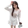 Korean Pure Desire Bow Cat Print Off-the-shoulder Long-sleeved T-shirt Women's Summer Thin Loose Blouse Sunscreen Top