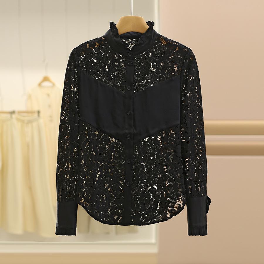 

Wei Mei Mulberry Silk Lace Ruffle Shirt for Women - Autumn Collection 25 чёрный
