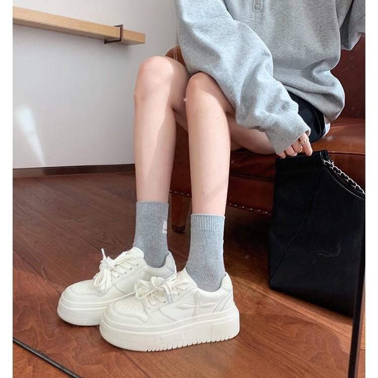Cowhide version~ leather little white shoes women's spring versatile muffin thick sole heightening shoes casual sports board shoes fashion