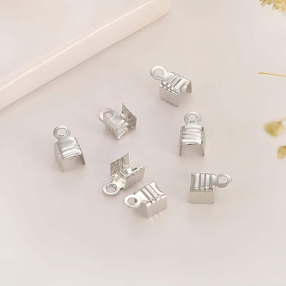 100/300pcs Small Cord End Tip Fold Over Three-wire Fastener Clasp Crimp Bead Cord Buckle Connector for Jewelry Making Supplies