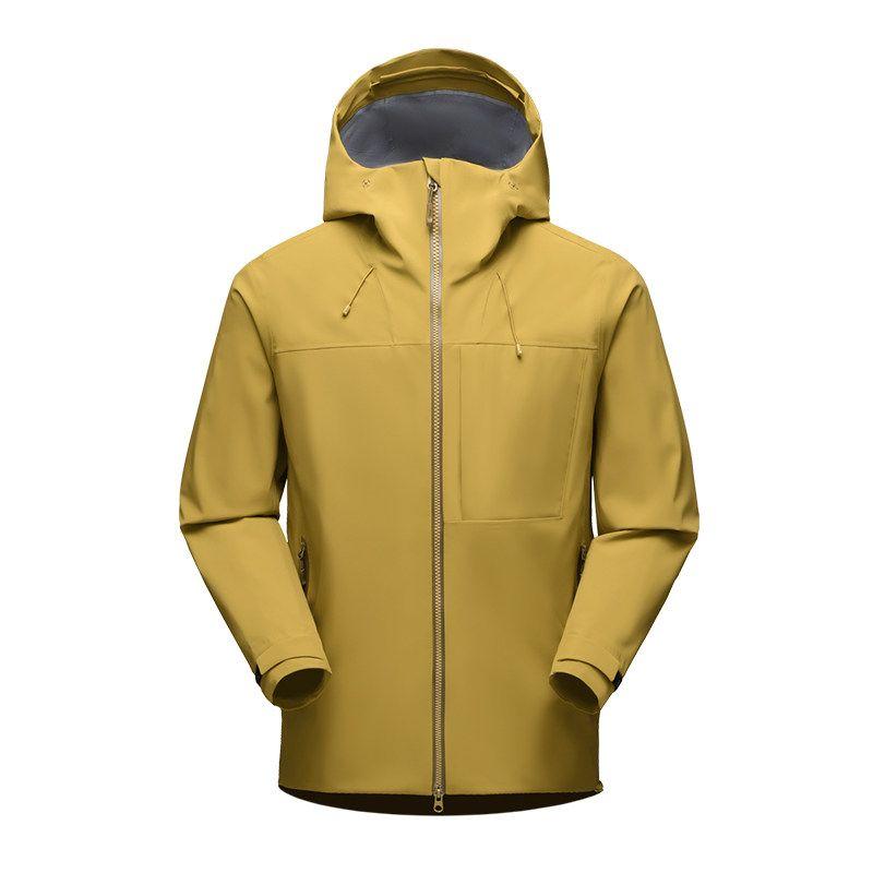Mountain-Style Outdoor Fully Laminated Rainstorm-Grade Hardshell All-Weather Single-Layer Jacket, Men s Slim-Fit Workwear Jacket for Export Cang yellow 3XL