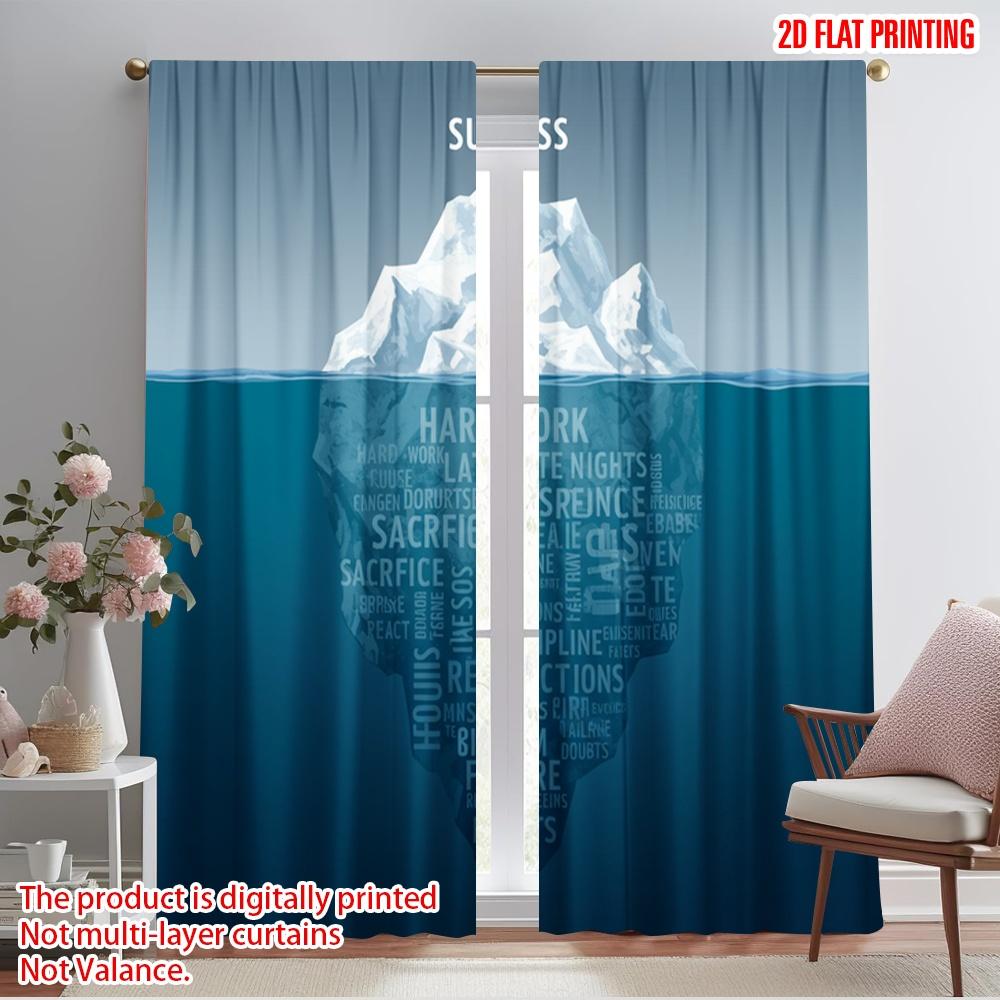 

2pcs 2D flat printing Window Curtains Success Iceberg Motivation Motivational Polyester Without Electricity Festive Holiday 52.50×116.00 CM 2pcs