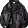 Unisex Loose Lapel PU Leather Motorcycle Jacket - Spring/Autumn Matte Litchi Texture Short Coat
