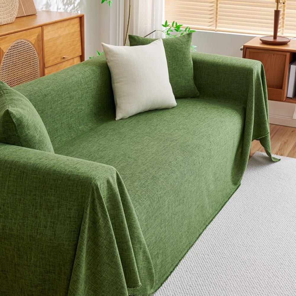 Slub Linen Sofa Cover Mat Throw Blankets Living Room Couple Position  Summer Solid Color Camping Picnic Blanket Cover