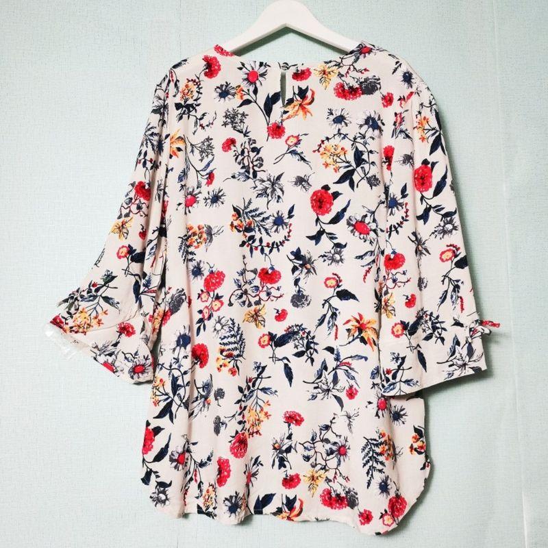 

Export Day Single Tail Goods Tencel Rayon V Neck Printed 3/4 Sleeves Shirt Female Pullover Casual Top Travel Photo Milky White Print L