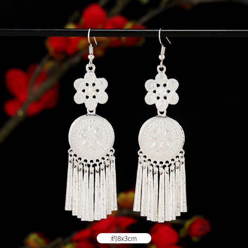 Miao Yin earrings retro exotic niche design long fringed earrings medium earrings women