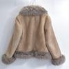 Used 80s-90s Made in Spain Colzy International Real Mouton Fur Shawl Collar Short Jacket Shearling Jacket Blouson Vintage European Vintage Greige