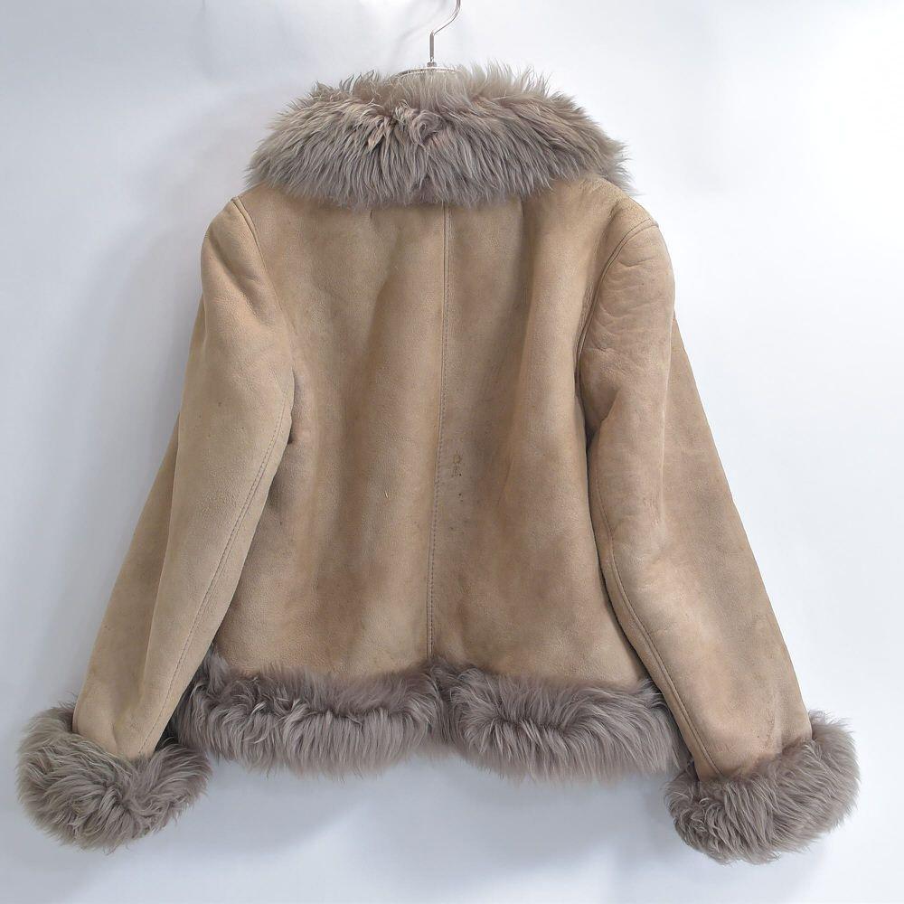 Used 80s-90s Made in Spain Colzy International Real Mouton Fur Shawl Collar Short Jacket Shearling Jacket Blouson Vintage European Vintage Greige