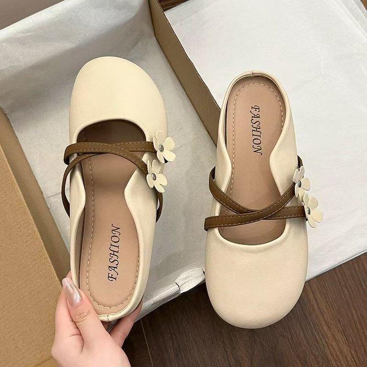 Women s New Style Lazy Shoes, Head-covering Half Slippers, Women s Sandals 35 бежевый