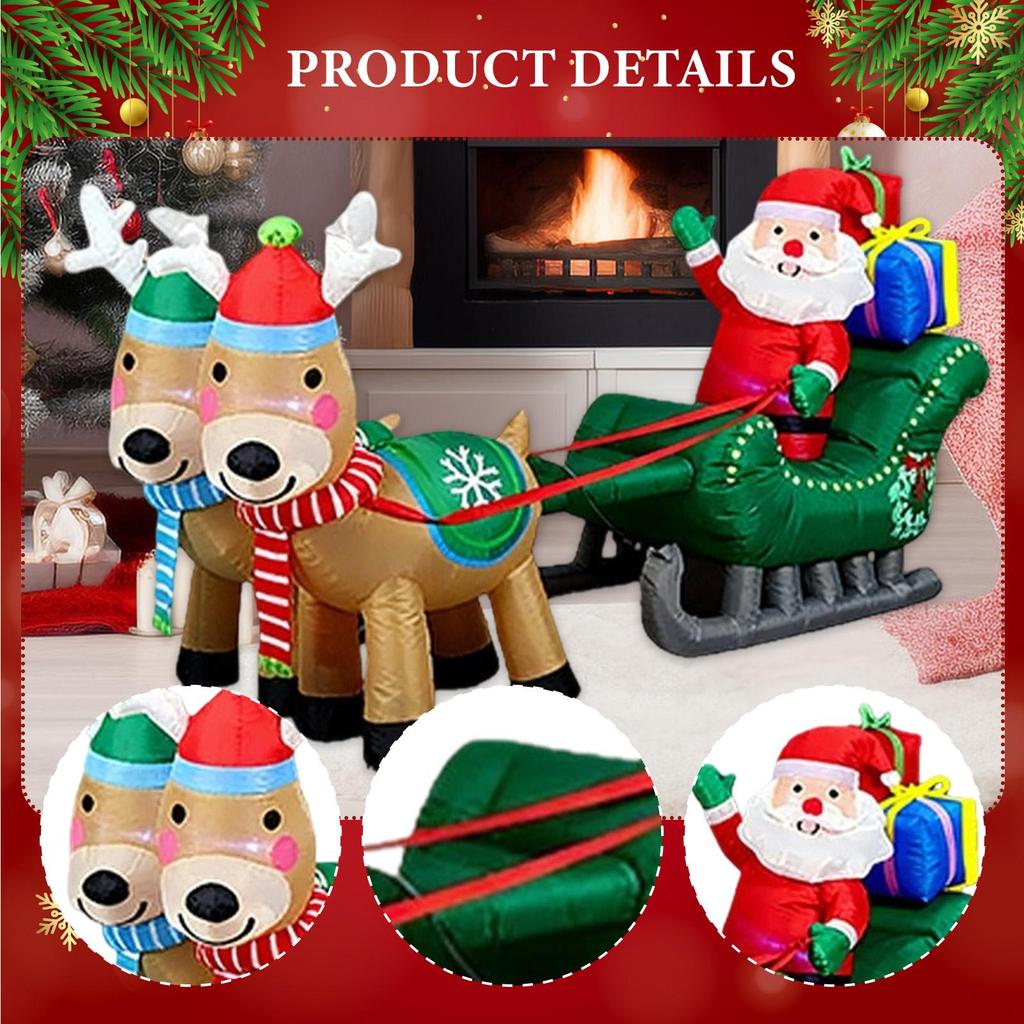Christmas Inflatable Blow up Decoration Luminous 2.4M Funny Giant Weatherproof Santa and Sleigh for Lawn Mall Winter Plaza