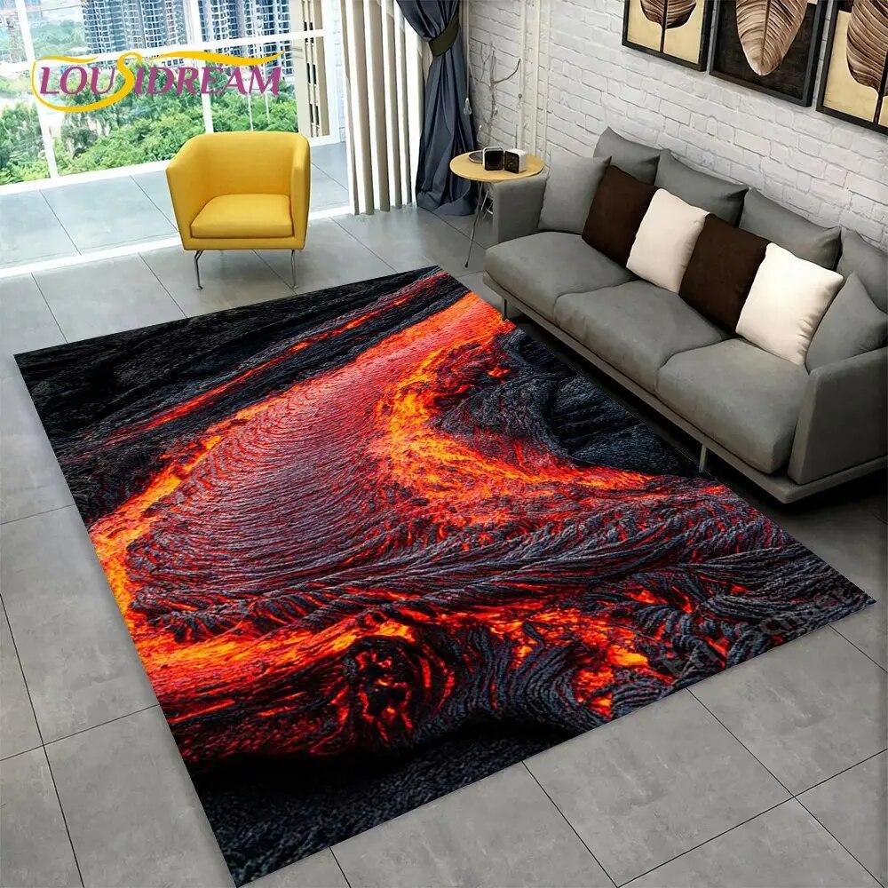 3D Volcano Lava Magma Area Rug Large,Carpet Rug for Living Room Bedroom Sofa Doormat Decoration,Kid Play Non-slip Floor Mat Gift