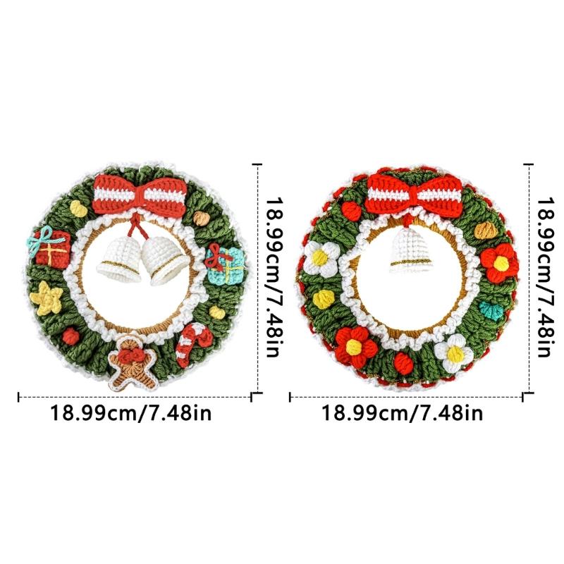 Christmas Holiday Crochet Wreath Feature Bells Handcrafted Durable Yarn Ornament For Indoor Outdoors Seasonal Decors