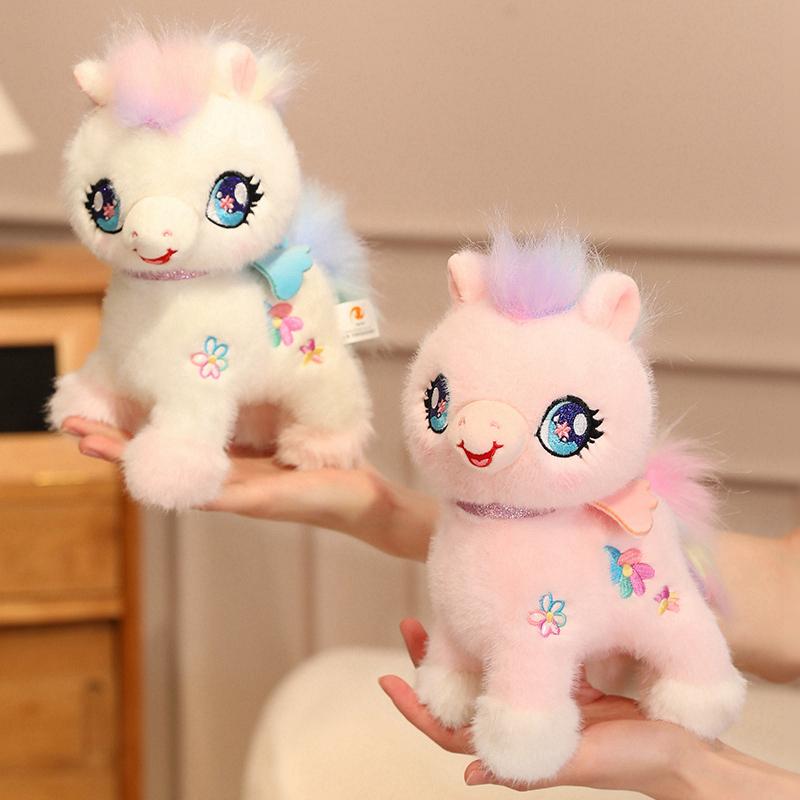 Kawaii Pink White Unicorn Plush Toy Cute Stuffed Animal Soft Cartoon Wing Rainbow Flying Horse Sleeping Doll Christmas Gift