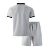 Men's Summer Casual Color-Blocked Shirt With Lapel And Pockets And Half-Zip, Shorts Two-Piece Set