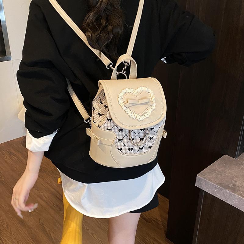 College student fashion versatile bow backpack bag women's summer new simple commuter bucket bag