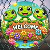 Metal Frog Welcome Sign 16 Inch Rustic Garden Wall Art Handmade Vintage Outdoor Decor