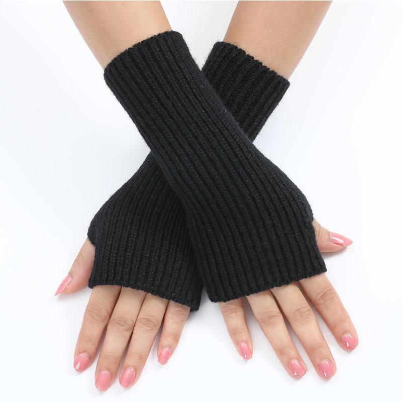 Long and Fine Striped Woolen Gloves New Autumn and Winter Women's Fashion Fake Sleeve Knitted Warm Fingerless Wrist Cover