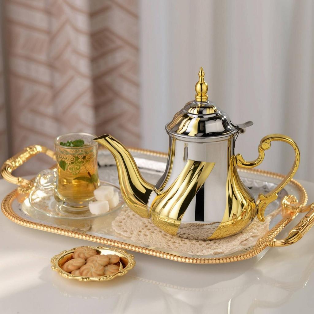 Gold and Silver Dallah Coffee Pot Sturdy Arabic Portable Easy