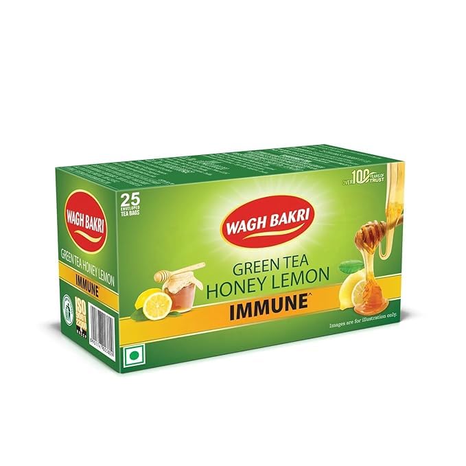 Wagh Bakri Green Tea Honey Lemon Refreshing Wellness Blend With Natural Flavour 25 Bags Per Box Pack Of 2