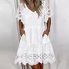 BITCED Fashion Summer Spring Solid Color Print Short Sleeve V-Neck Casual Dresses